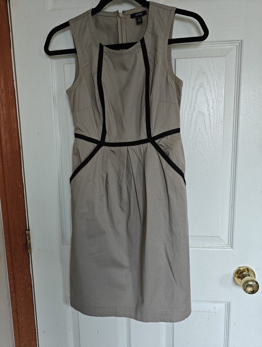 Jacob Taupe/Beige Sheath Lightweight Cotton Dress with Black Trim, Size 0